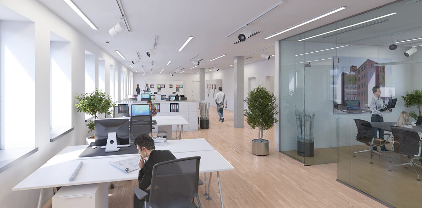 Weiteres Rendering des neuen businessdock officepark Gebäudes in Münster, Art Direction von georg design 