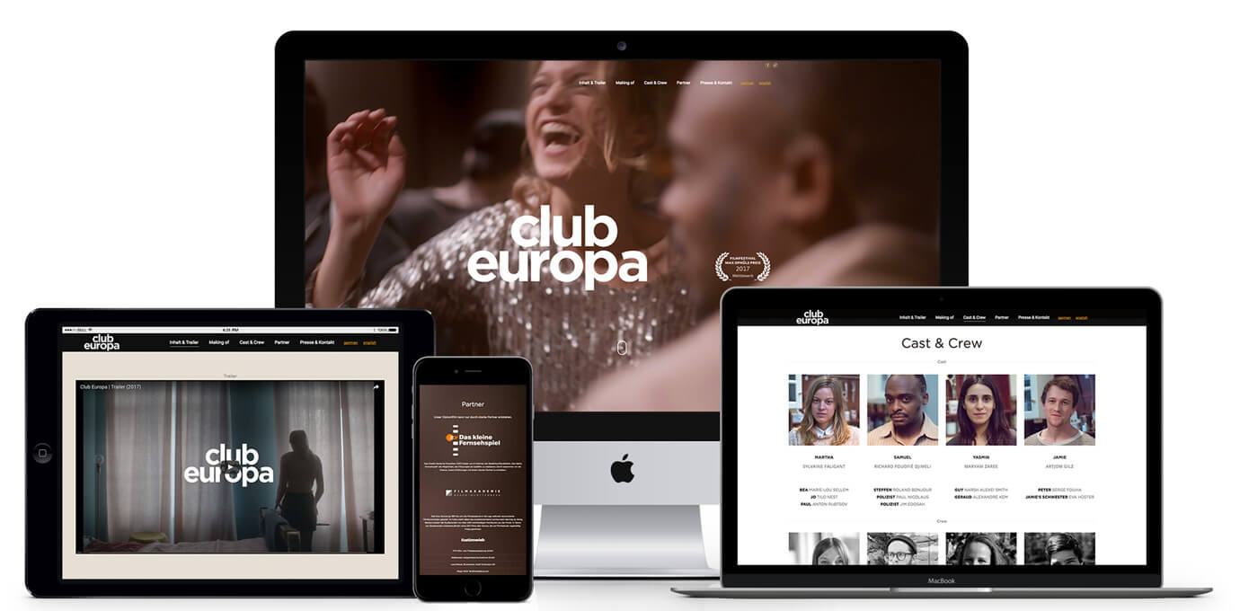 Ansichten der responsiven Website für Club Europa auf unterschiedlichen Endgeräten 