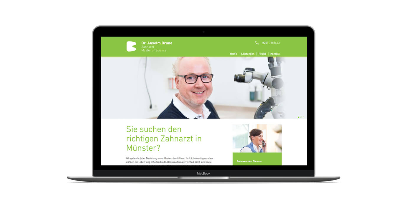 Desktopansicht der neuen responsiven Website von Dr. Brune aus Münster mit SEO Optimierung