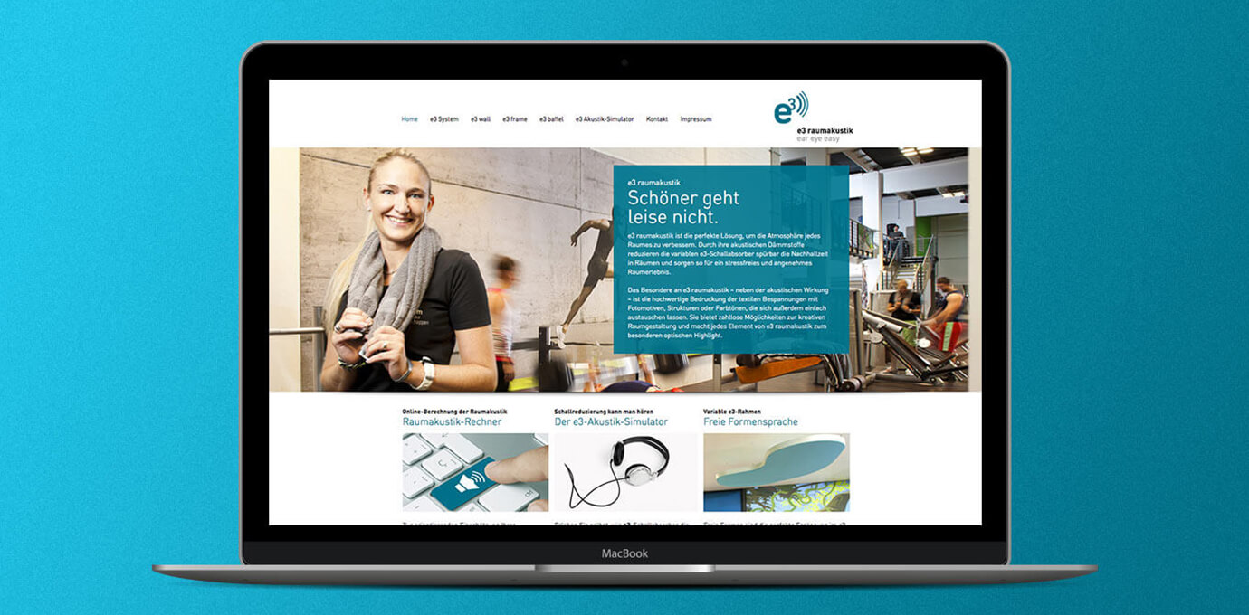 Desktopansicht der e3 Raumakustik Website