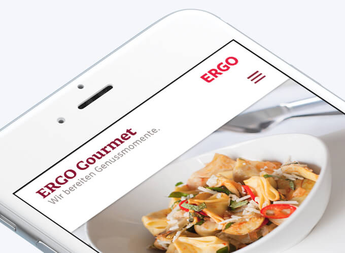 Detailansicht des Userinterface der ERGO Gourmet Website auf einem Smartphone