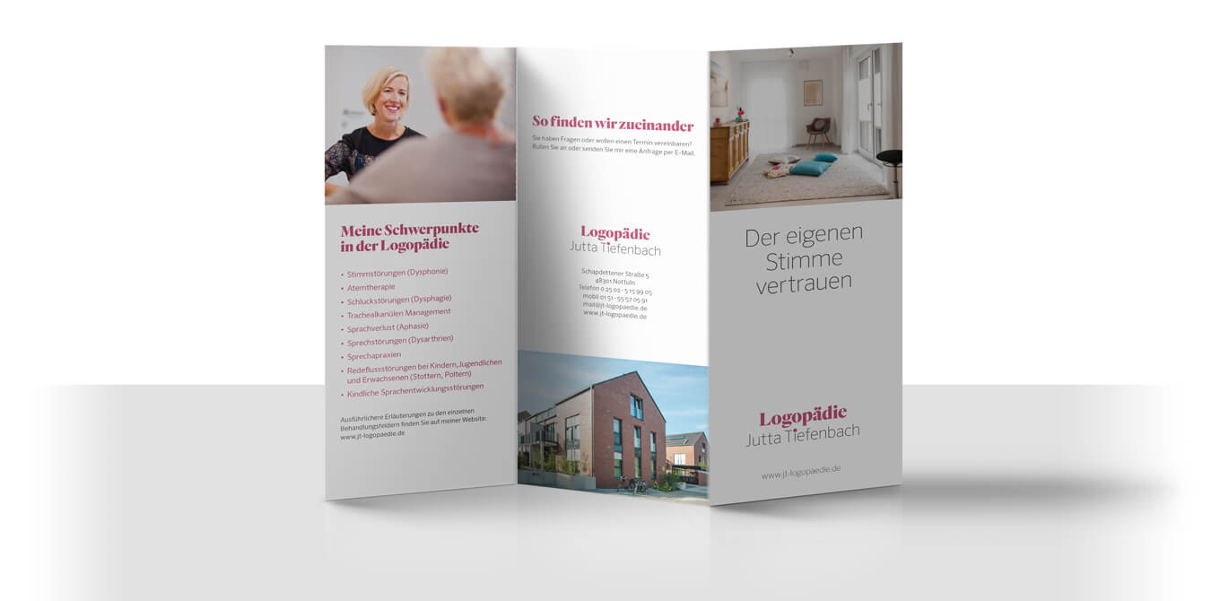 Neu gestalteter Folder für Logopädie Jutta Tiefenbach 