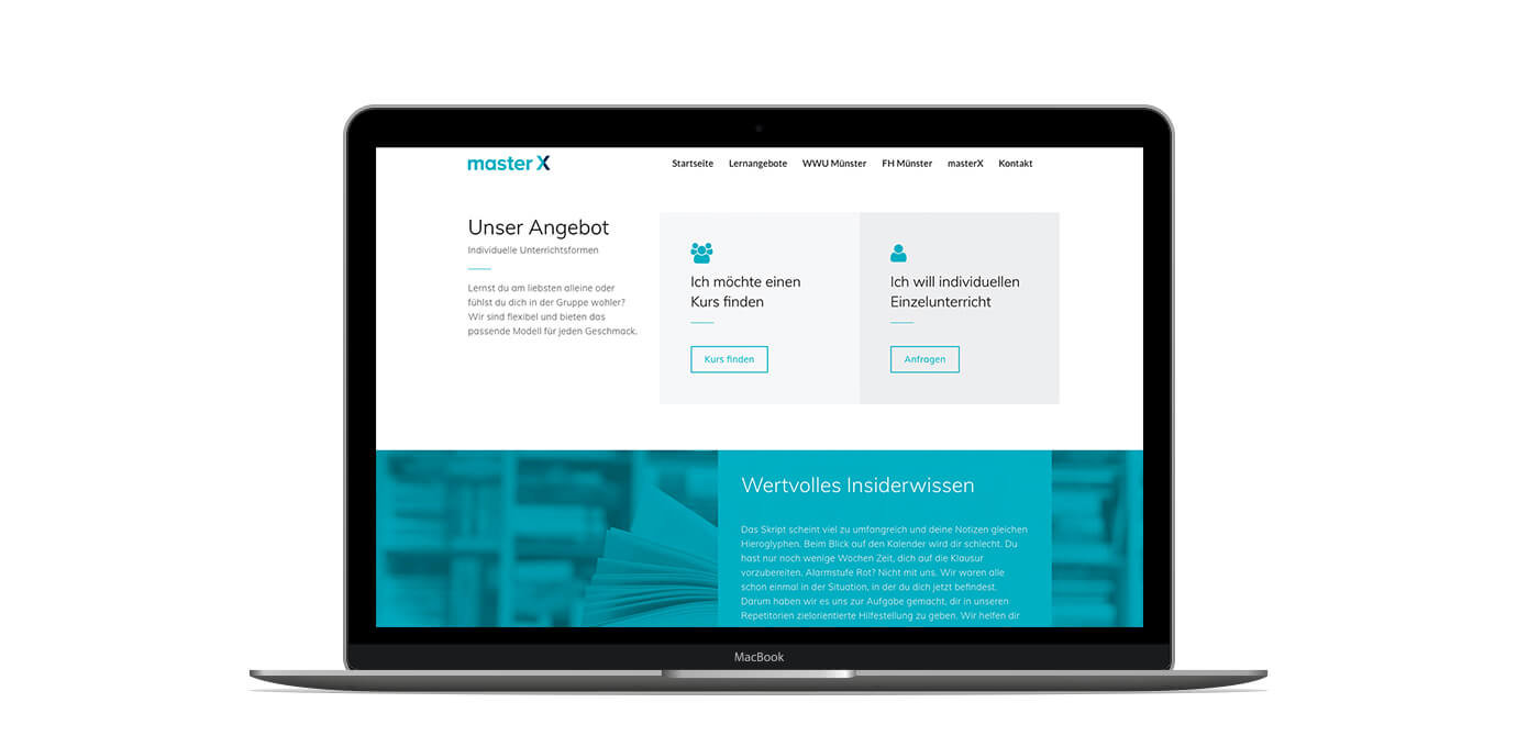 Desktopansicht der neuen Webseite für master X entwickelt von georg design 
